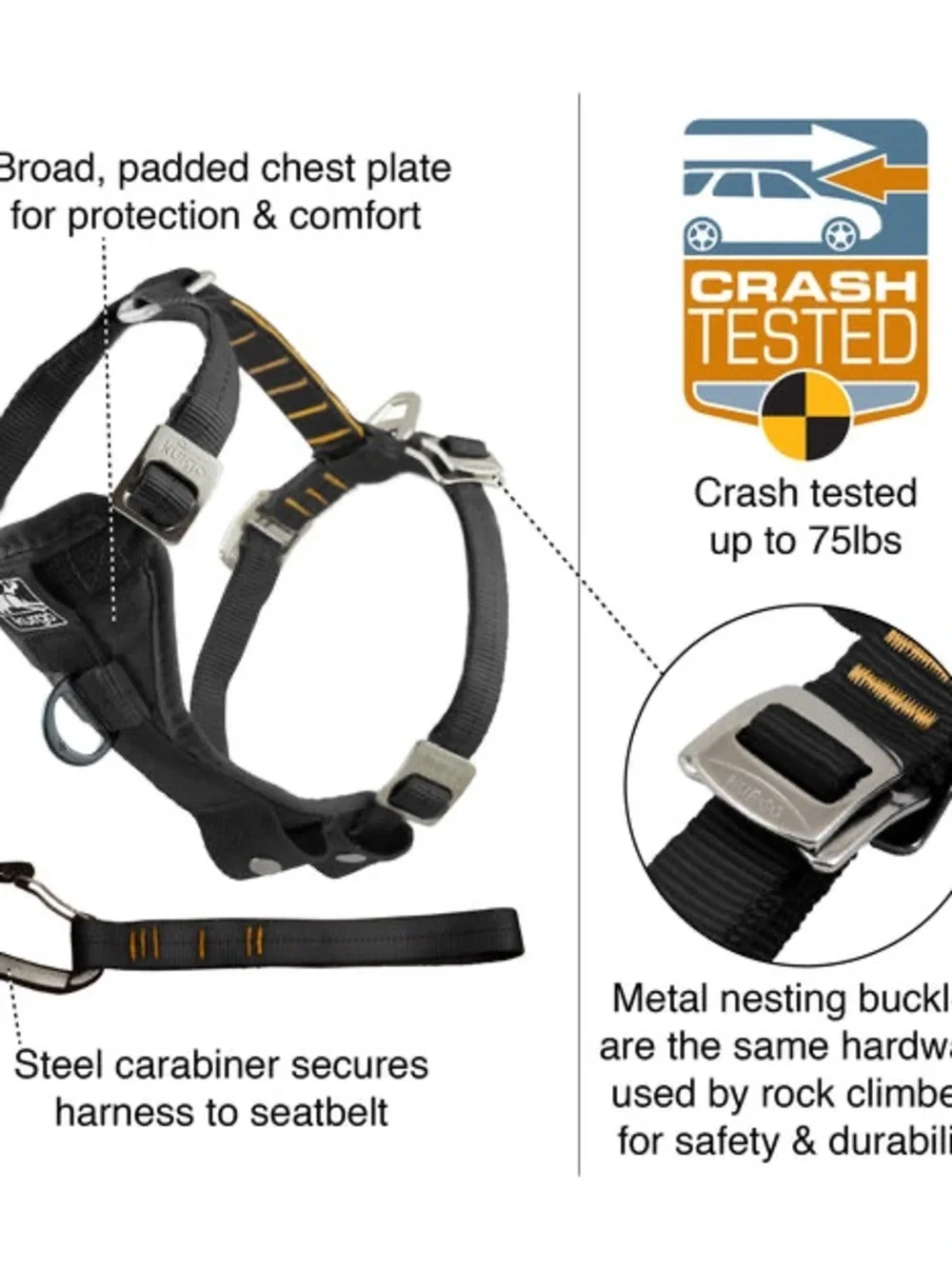 Kurgo Black No-Pull Chest Harness with Quilted Padding